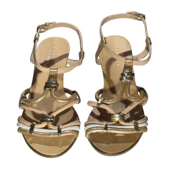 CARVELA Kurt Geiger Gold Cream Strappy Sandals Womens Leather Flats Size 7 - Picture 3 of 14